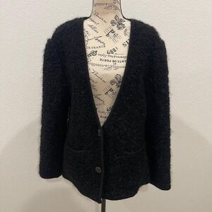 Susan Bristol Women Black Mohair Wool Blend Cardigan Sweater Button Front Size M
